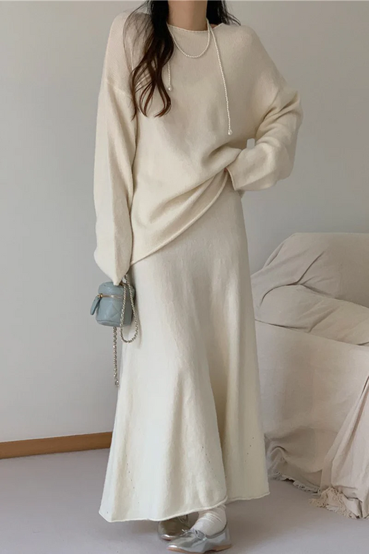 Ensemble deux pièces élégant à manches longues et épaules dénudées