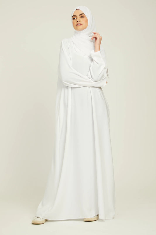 Abaya Fermée Simple avec Poches – Blanc