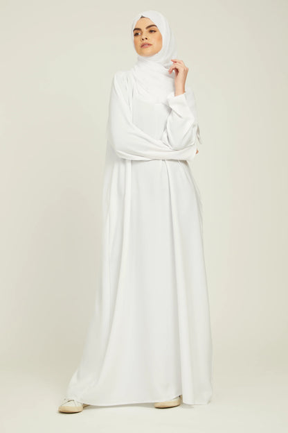 Abaya Fermée Simple avec Poches – Blanc