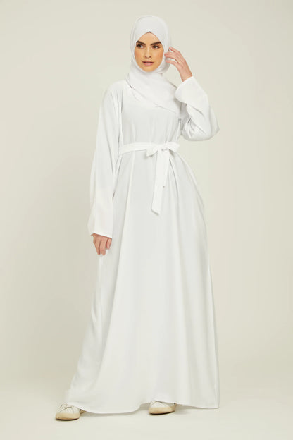 Abaya Fermée Simple avec Poches – Blanc