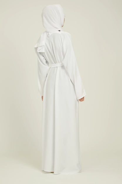 Abaya Fermée Simple avec Poches – Blanc