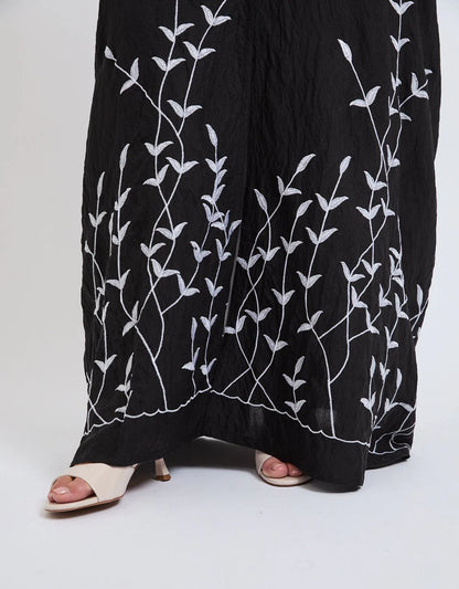 Abaya Ouverte Dahlia – Broderie Premium Noir