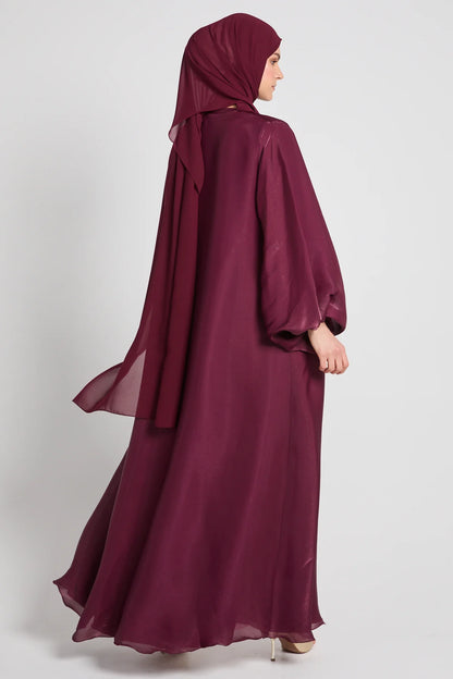 Abaya Ouverte en Organza Luxe Moonlight – Rose Bourgogne